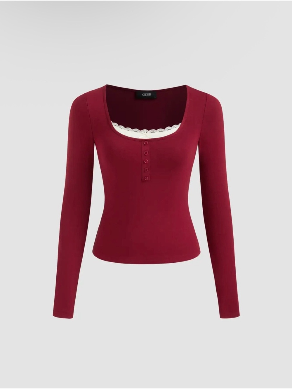 Cider Long Sleeve Top with Lace Trim